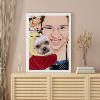 pet painting with owner placed on drawer