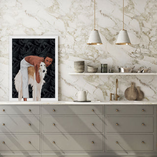 Canvas Painting of Owner hugging a pet placed on counter