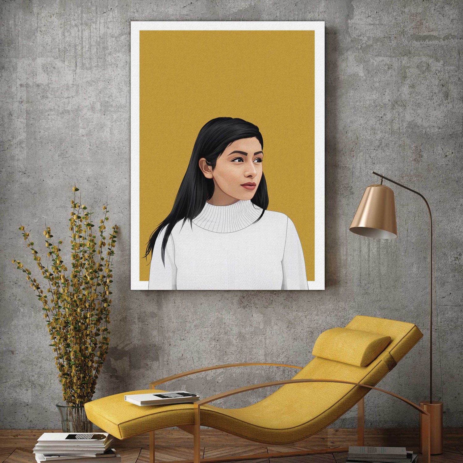 canvas portrait painting in living room