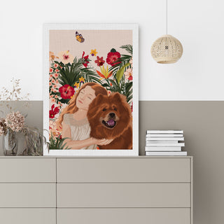 Owner hugging pet Canvas Painting