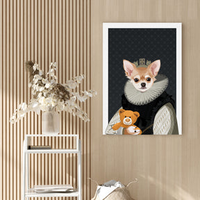 custom royal pet portrait hanging on wall